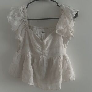 Japna Cream Eyelet Ruffle Blouse